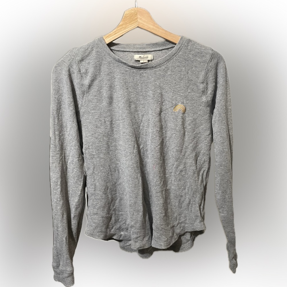 Madewell Gray Rainbow Embroidered Long Sleeve Top